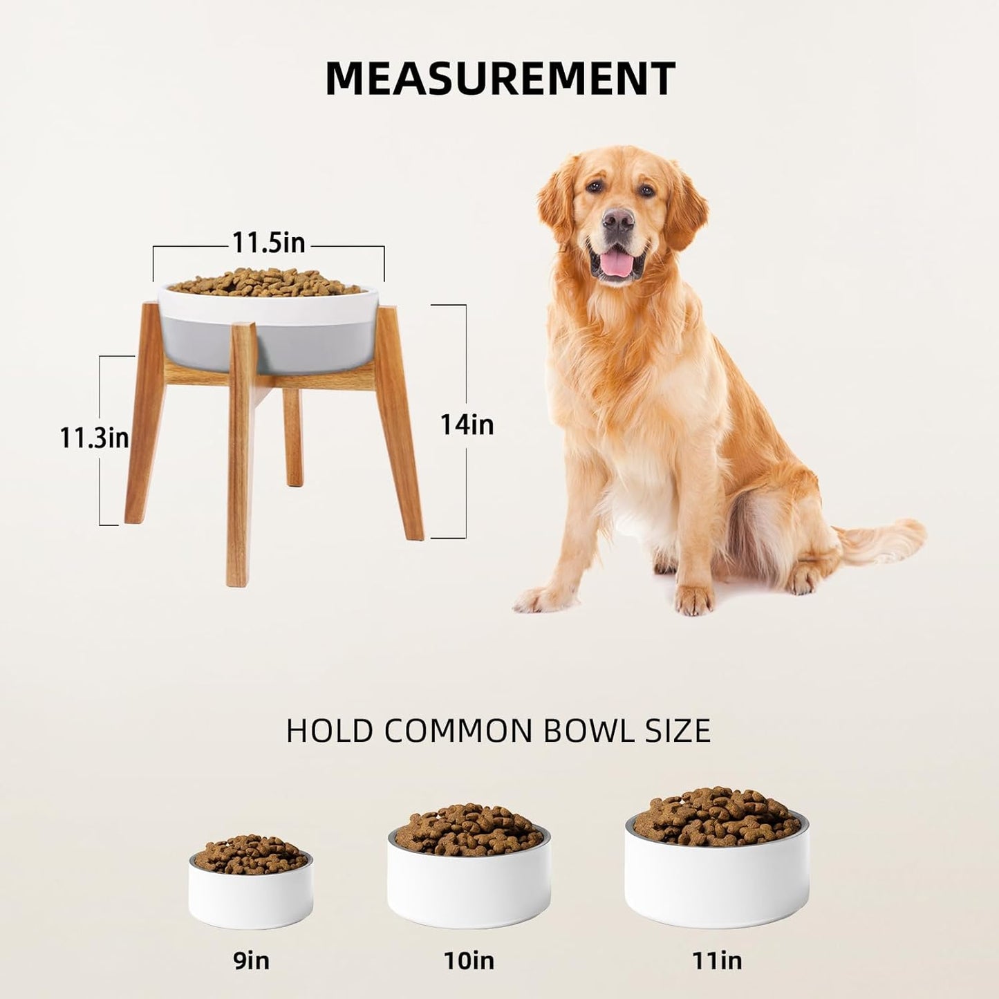 Elevated Dog Bowl Stand, Xlarge Raised Dog Bowl Station for Large Breed Pets, Dog Bowl Holder Fits Up to 11-inches Width,14-inches Height, for Water Fountain and Dishes, Acacia Wooden, Stand Only - Pet Explorer