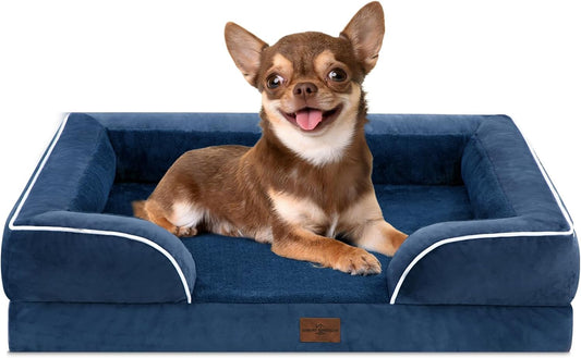 Comfort Expression Small Dog Beds Waterproof Orthopedic Foam Dog Sofa Beds for Small Dogs Comfy Pet Bed with Washable Removable Cover & Non-Slip Bottom(X-Small,Navy Blue) - Pet Explorer