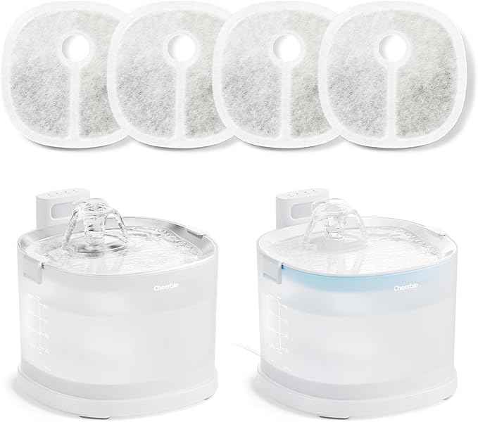 Cheerble Pumpless Cat Water Elfin Fountain, Wireless Pet Fountain Battery Operated, 2L/67oz E1+ Automatic Water Dispenser Cats & Dogs MagDrive™ Technology Stainless Steel Tray, 4 Filters