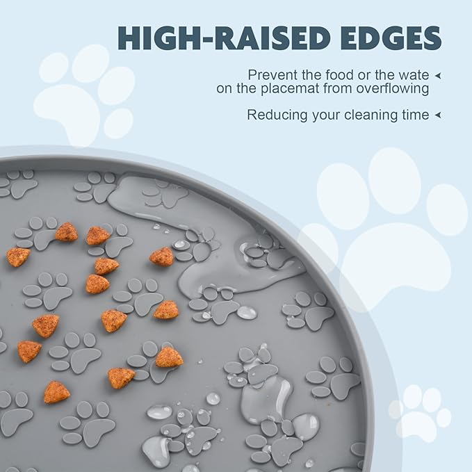 SUNLAND Silicone Dog Food Mat, Pet Feeding Mat for Food and Water, Waterproof Non-Slip Cat Feeding Bowl Mat with Raised Edge, Prevents Residue from Spilling onto The Floor, Pet Accessories