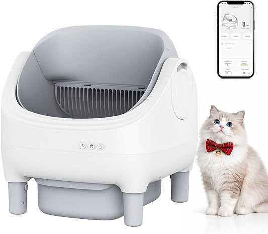 GarveeLife Automatic Self Cleaning Litter Box with APP Control, Open-Top Smart Cat Litter Box for Multiple Cats, 7-Layer Safety Sensors, 10.5L Large Waste Bin, Ultra Quiet, for Large Cats & Kittens
