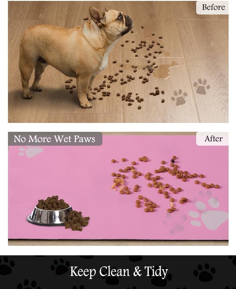 Pet Feeding Mat-Absorbent Dog Mat for Food and Water Bowl-No Stains Quick Dry Water Dispenser Mat-Dog Accessories Pet Supplies-Bowl for Messy Drinkers（BRIGHTPINK,23"x34" - Pet Explorer