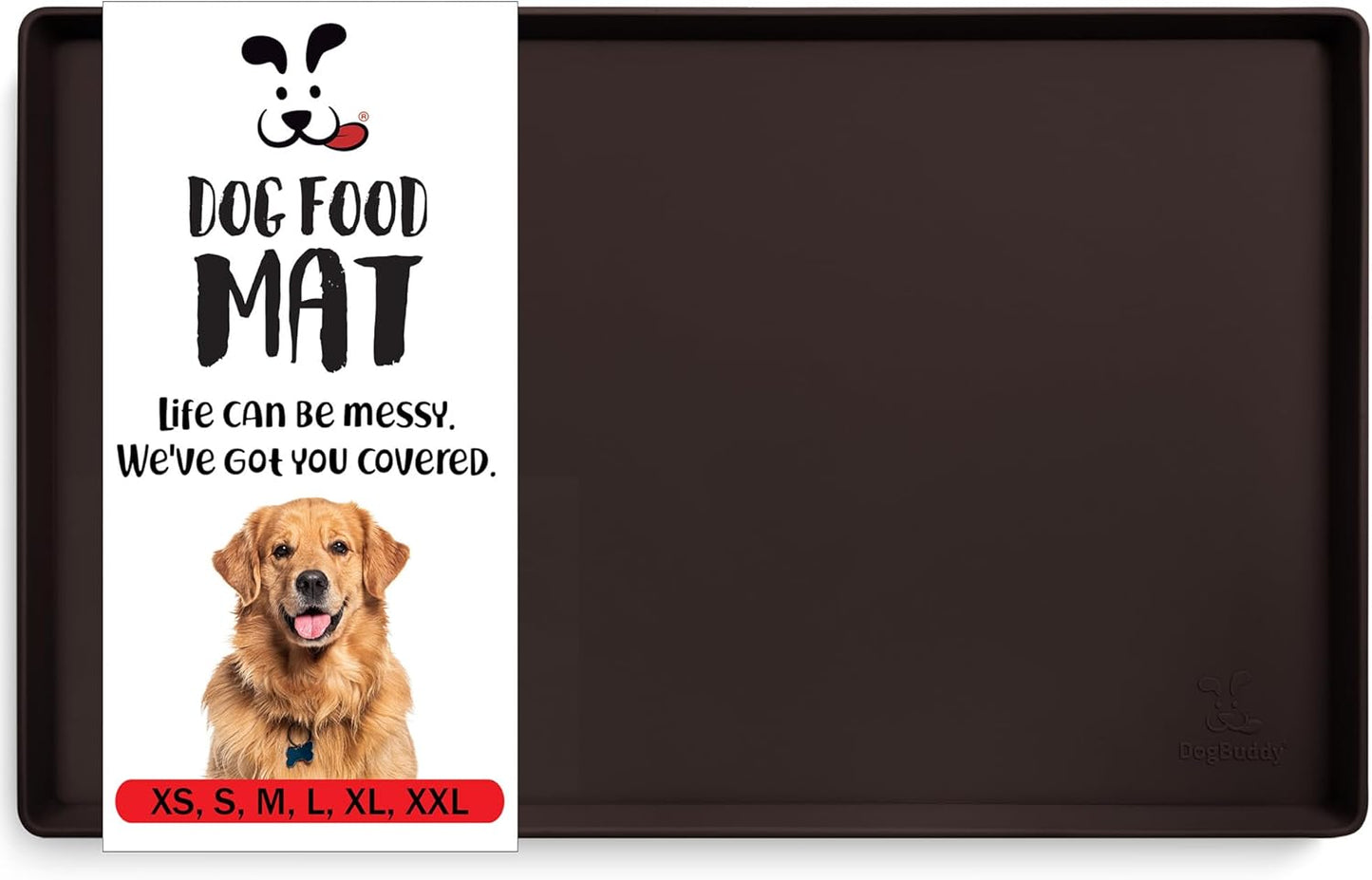 DogBuddy Dog Food Mat – Waterproof Dog Bowl Mat for Food and Water, Silicone Pet Feeding Mats for Floors, Non-Slip Placemat with High Edges for Dogs Bowls, Puppy Essentials (L: 24" x 16", Coffee) - Pet Explorer