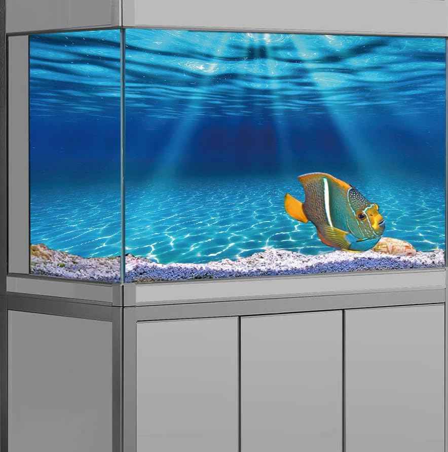 Natural Undersea Aquarium Background, Underwater Ocean Sunlight Fish Tank Background 48X24IN with 8 EVA Double-Sided Tape