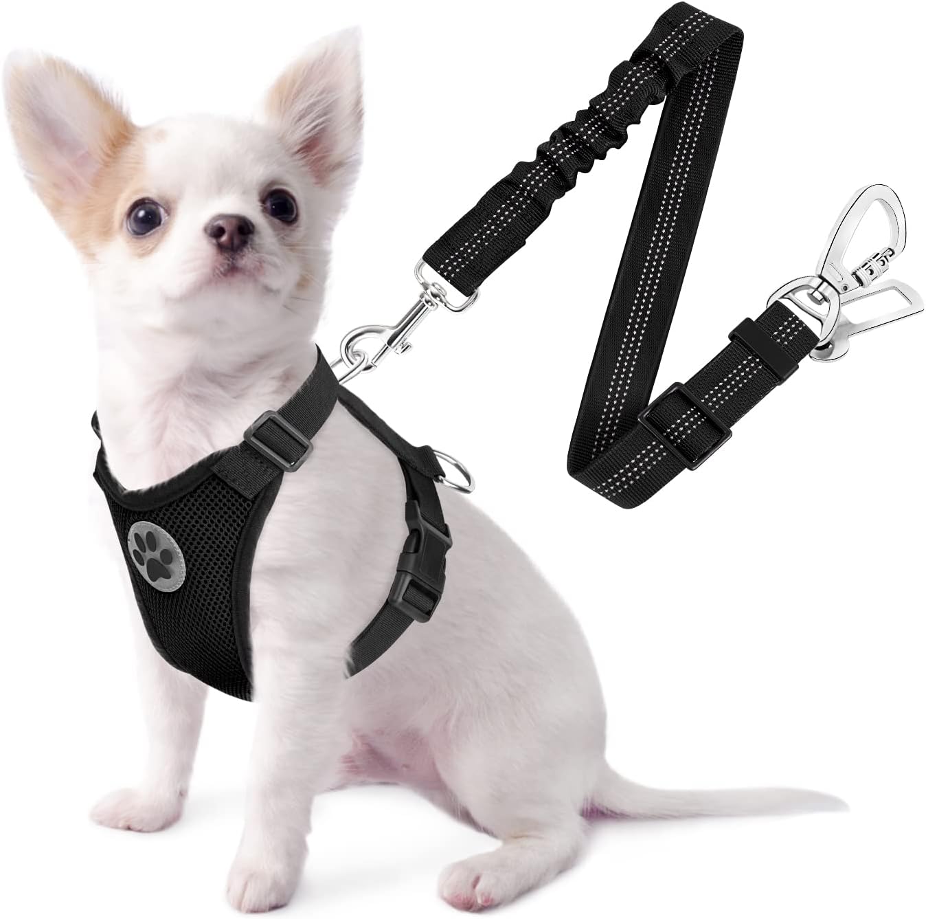SlowTon Dog Seat Belt Harness for Car, Dog Car Harness Adjustable Mesh Breathable & Dog Seatbelt Safety Tether with Elastic Bungee for Small Medium Large Pets(Black, Double Clip, XXS) - Pet Explorer