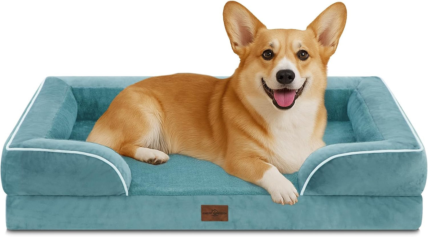 Comfort Expression Medium Dog Beds Waterproof Orthopedic Foam Dog Sofa Beds for Medium Large Dogs Comfy Pet Bed with Washable Removable Cover & Non-Slip Bottom(Medium,Washed Blue) - Pet Explorer
