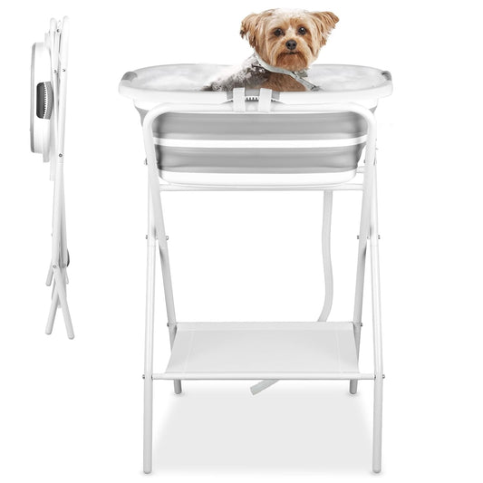 YUEPET Elevated Collapsible Dog Bathtub, Portable Shower Tub with Safety Collar, Foldable Dog Washing Station for Bathing and Grooming for Puppies Medium Dogs Cats Pets - Pet Explorer