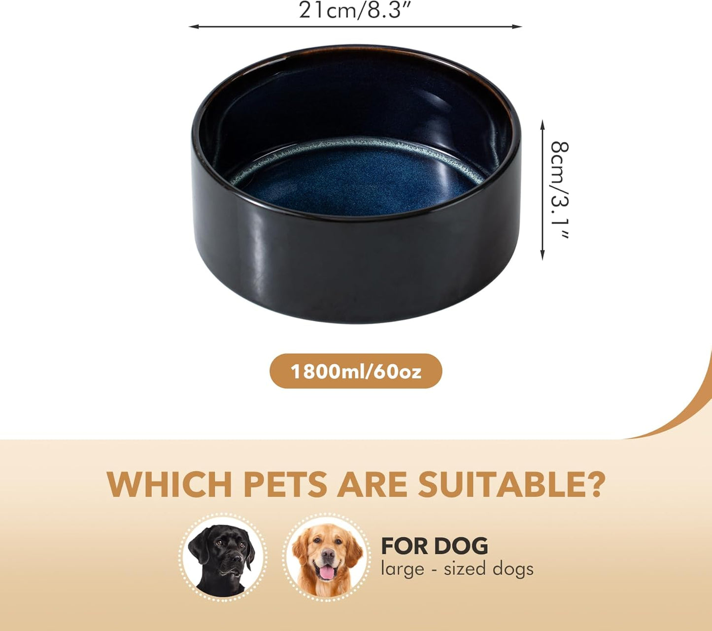 Ceramic 8.2inch Dog Bowl for Large Breed Dogs, Anti-Slip and Weighted Pet Food and Water Dishes (Single Bowl, Starry Sky) - Pet Explorer