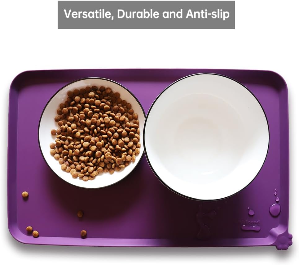 Hoki Found Waterproof Pet Feeding Mats with High Lips, Multiple Size and Colors for Dogs, Cats & Others -Eggplant - Pet Explorer