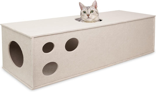 PETKARAY Cat Tunnel, Original Cat Hideaway Cave for Indoor Cats, Large Kitten Play Tubes and Tunnels, Soft Felt Cat Toy with Interactive Peek Hole - Pet Explorer