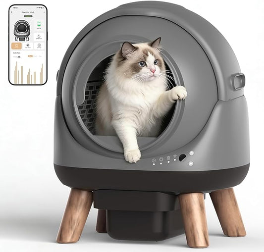 Self Cleaning Litter Box for Multiple Cats, G1 Automatic Litter Box with Smart APP Control & Health Monitoring, Includes 2 Roll Trash Bags and Litter Mat (Grey)