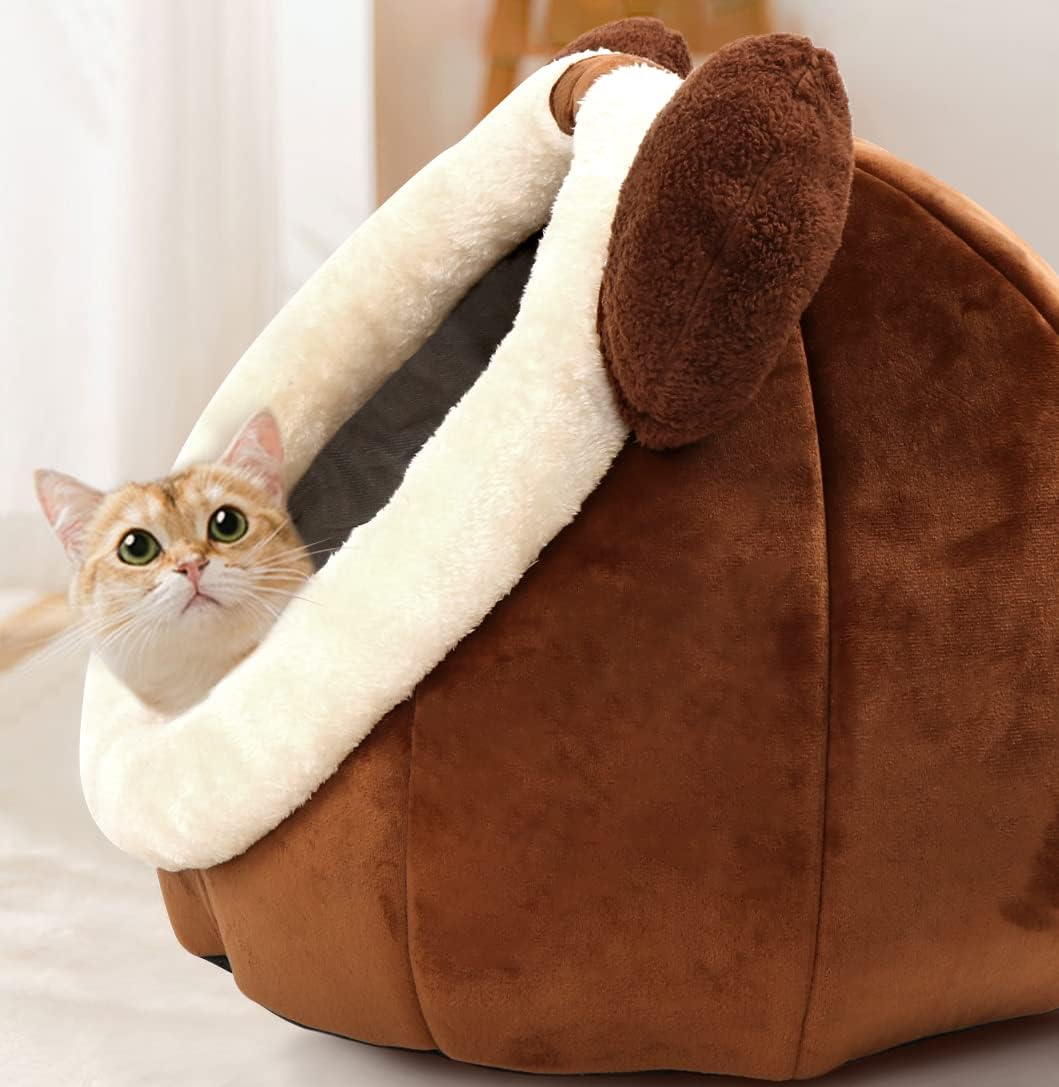 Cat Beds for Indoor Cats - Cat Bed Cave with Removable Washable Cushioned Pillow, Soft Plush Premium Cotton No Deformation Pet Bed, Roomy Bear Cat House Design, Multiple Sizes-L - Pet Explorer