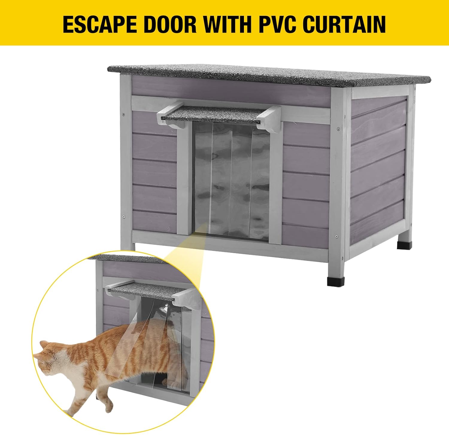 Aivituvin Cat House Waterproof Feral Kitty Shelter Outdoor Indoor Rabbit Hutch for Bunnies,Cats,Dogs and Other Small Animals,Asphalt Roof - Pet Explorer