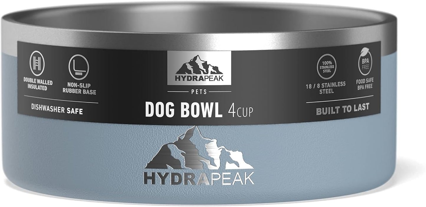 Hydrapeak Dog Bowl; Non Slip Stainless Steel; Water and Food Dish; Large Sized and Small Dogs; 32oz 64oz; Multiple Sizes; 4 Cup | Storm - Pet Explorer