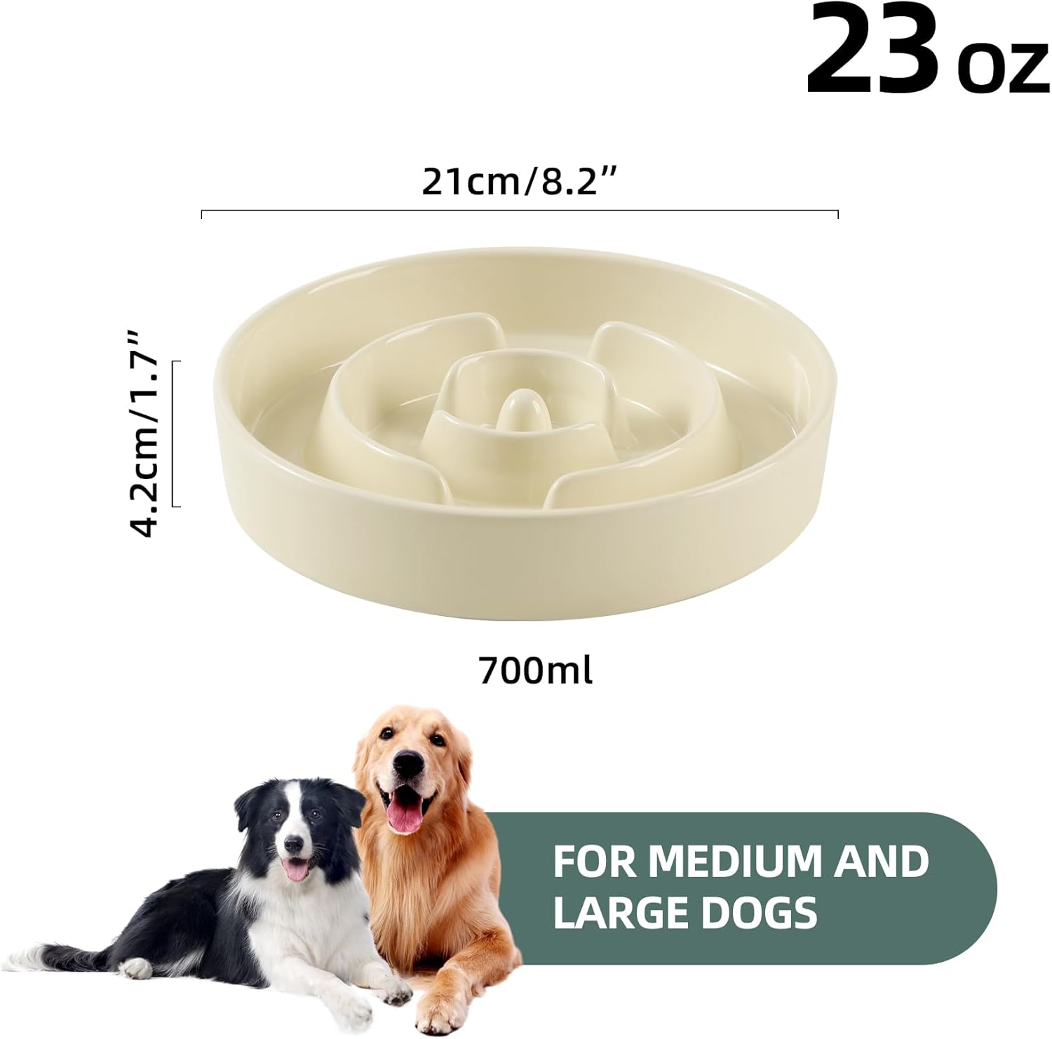 8.2inch Ceramic Slow Feeder Dog Bowl for Medium and Large Breed, Puzzle Dog Food Dish, Anti-Gulping, Pet Slow Feeder, Stop Bloat, Preventing Choking (Single Bowl-Beige) - Pet Explorer