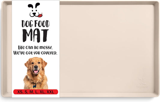DogBuddy Dog Food Mat – Waterproof Dog Bowl Mat for Food and Water, Silicone Pet Feeding Mats for Floors, Non-Slip Placemat with High Edges for Dogs Bowls, Puppy Essentials (XL: 28" x 18", Vanilla) - Pet Explorer