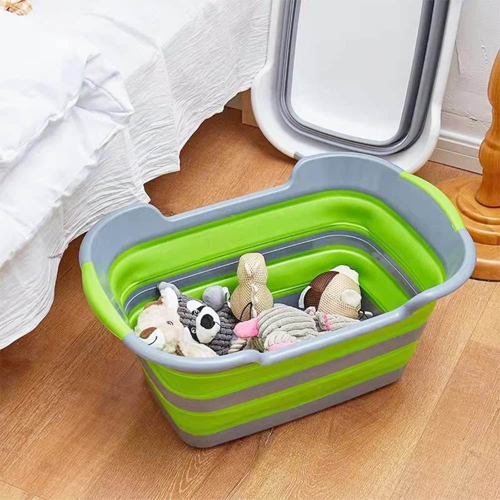 Multipurpose Collapsible Pet Bathtub with Drainage Hole for Puppy Small Dogs Cats, Portable Laundry Basket-Foldable Bathing Tub-Storage Organizer, 7.1 Gal/27L (Green,1) - Pet Explorer