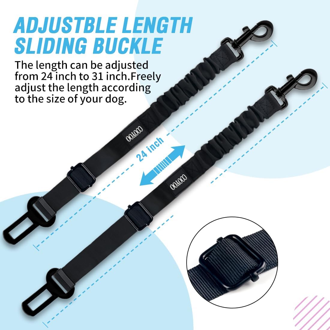 COOYOO Dog Seat Belt, Durability Retractable Dog Car Harness Adjustable Dog Seat Belt for Vehicle Nylon Pet Safety Seat Belts Heavy Duty & Elastic - Pet Explorer