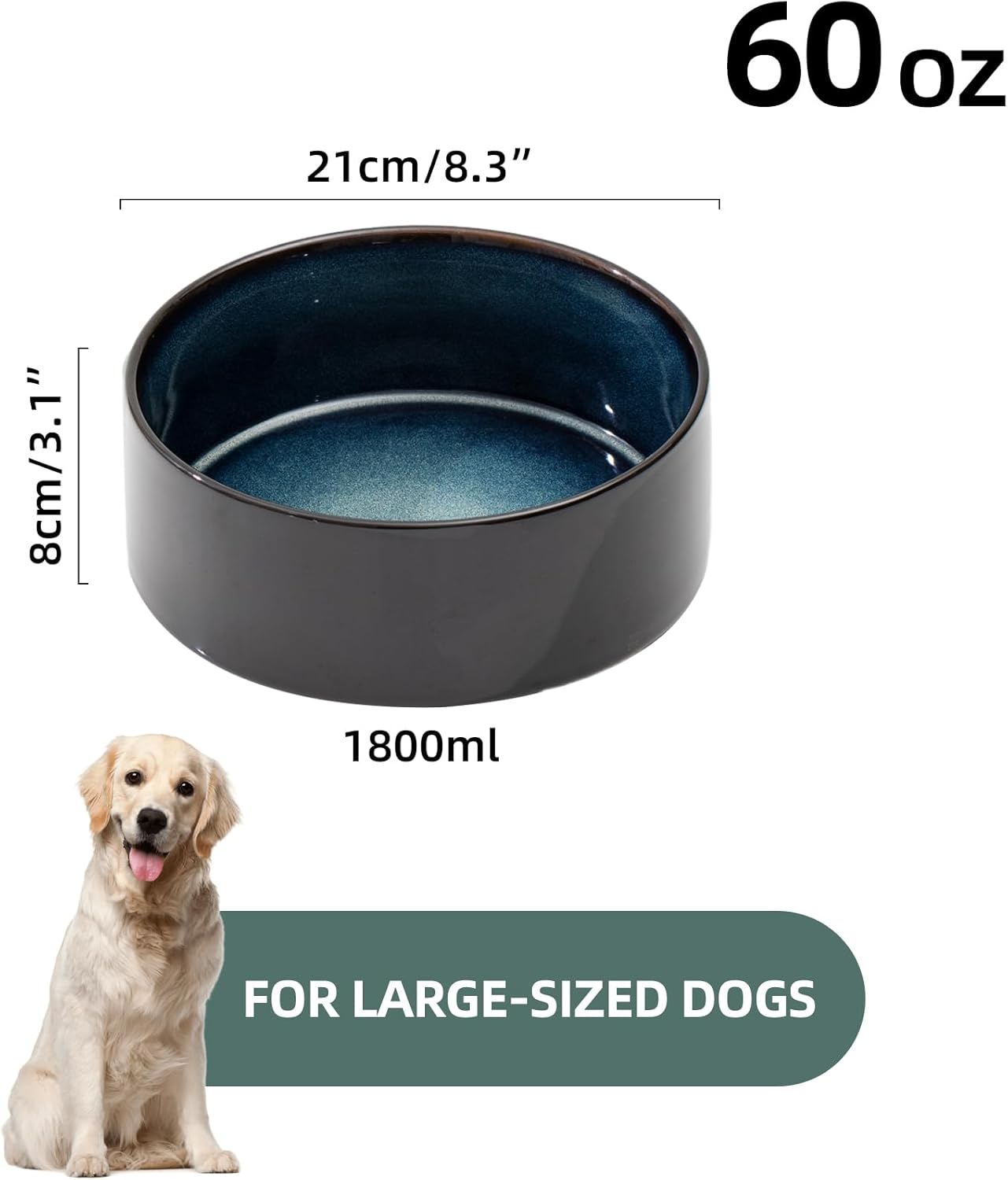 Ceramic 8.2inch Dog Bowl for Large-Breed Dogs, Anti-Slip and Weighted Pet Food and Water Bowl (Single Bowl - Starry Sky) - Pet Explorer