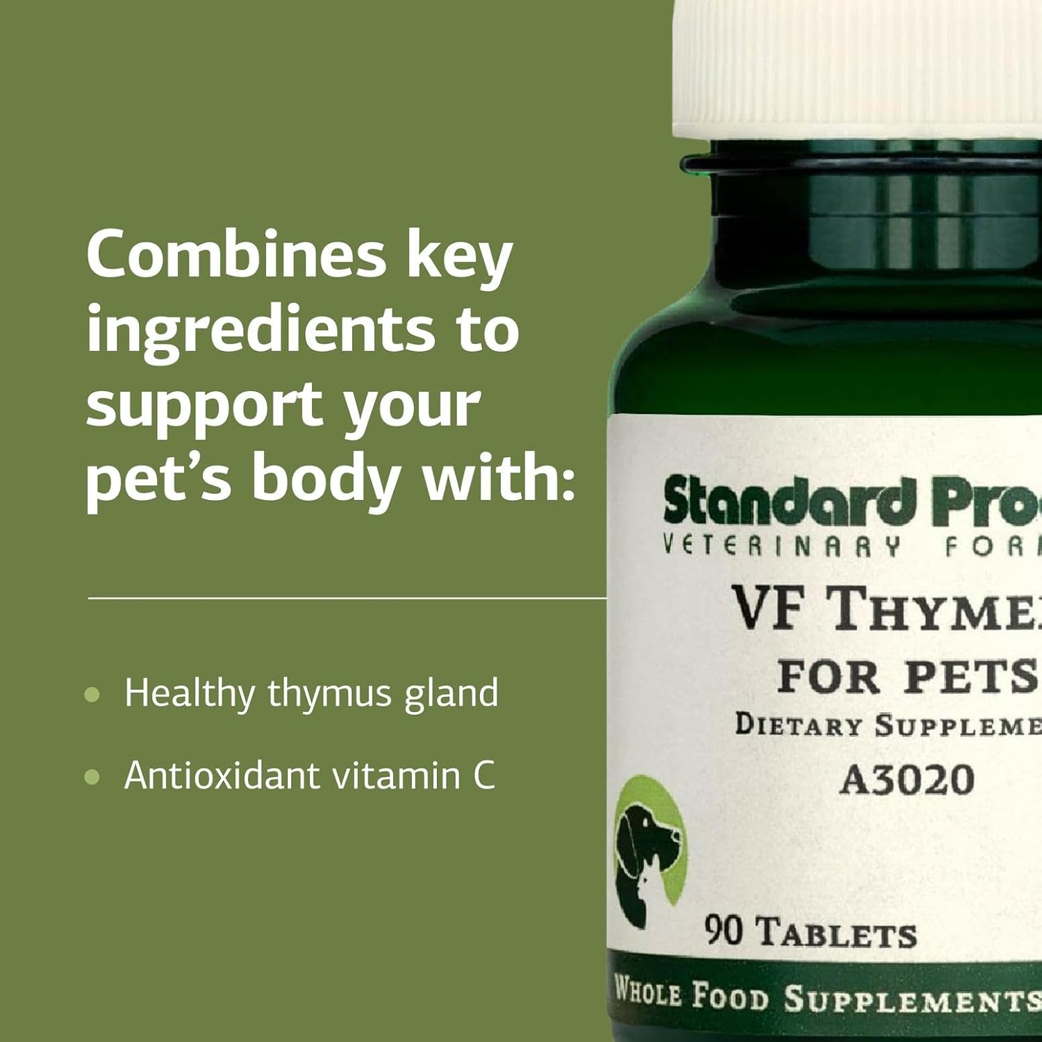 Standard Process Inc. VF Thymex for Pets - Cat & Dog Immune System Support Supplement - Thymus Supplement to Aid Canine & Feline Immune Health - Supplement with Vitamin C - 90 Tablets - Pet Explorer