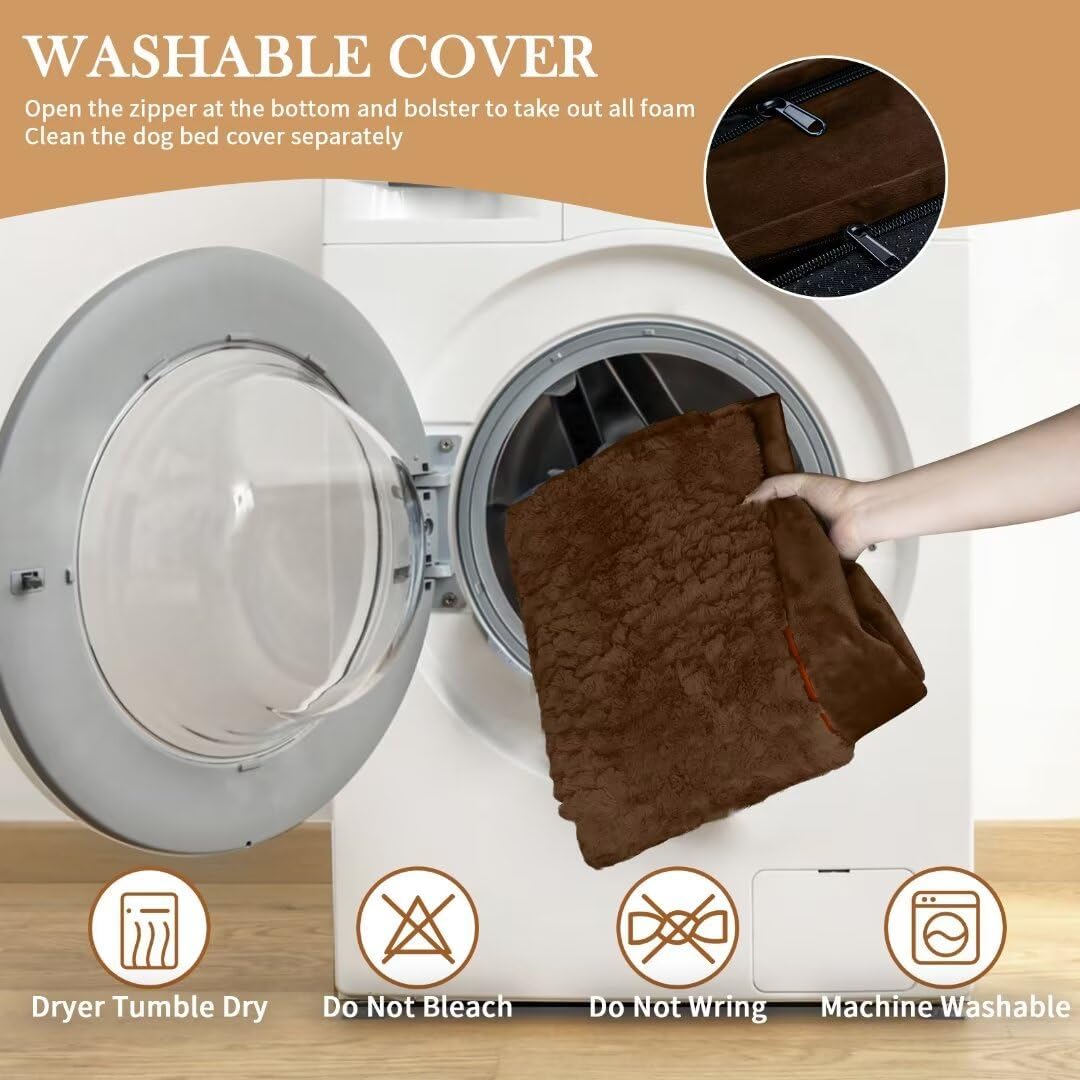 Comfort Expression XL Orthopedic Dog Beds for Extra Large Dogs, Waterproof Dog Bed with Bolster, Washable Dogs Bed Sofa Pet Beds with Removable Cover & Non-Slip Bottom(X-Large,Chocolate Brown) - Pet Explorer