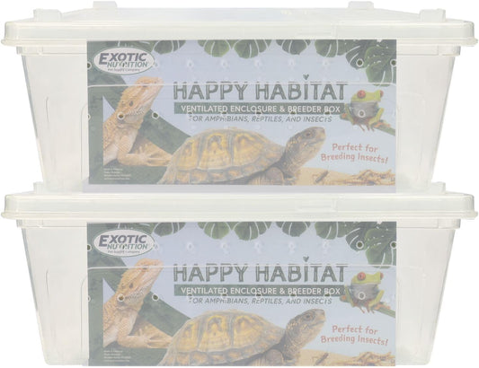 Happy Habitat (Medium - 2 Pack)- Ventilated Enclosure & Breeder Box - for Live Feeder Insects, Reptiles, Amphibians & Other Small Pets - Durable Plastic Portable Terrarium - Pet Explorer