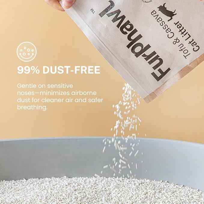 Tofu & Cassava Cat Litter, Natural Plant-Based Clumping, 99.9% Dust Free, Low Tracking, Non-Stick Formula, Soft on Paws, Lightweight Cat Litter, 5.5 lb