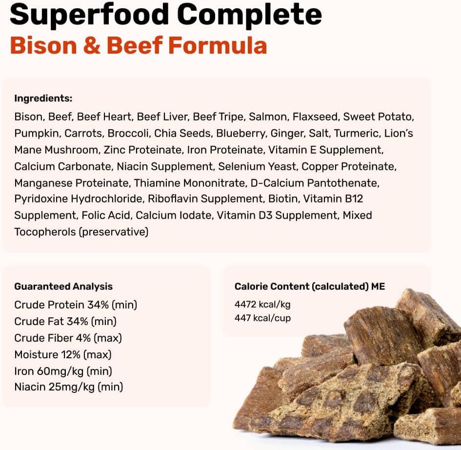 BADLANDS RANCH - Superfood Complete, Air-Dried Adult Dog Food - High Protein, Zero Fillers, Superfood Nutrition by Katherine Heigl (64 oz, Beef & Bison Formula)