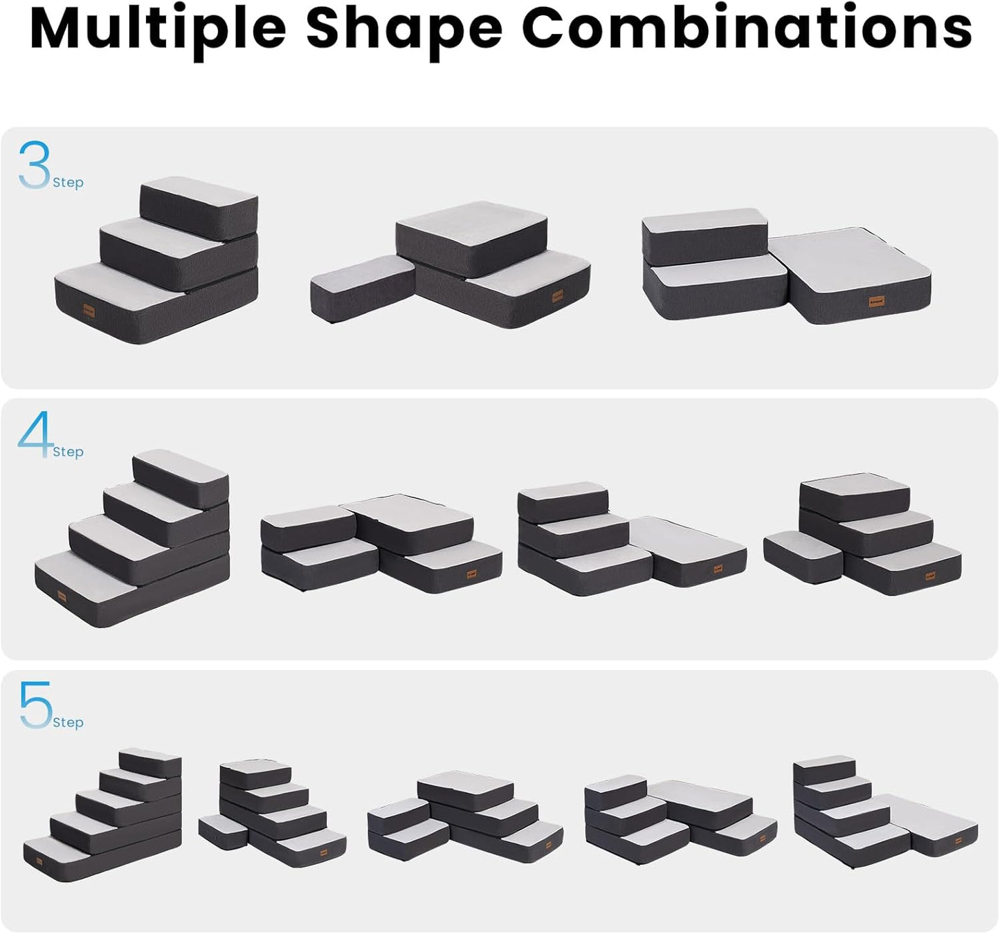 4-Step Adjustable Dog Stairs for Beds, Dog Steps for Small Dogs and Cats, Foldable Pet Stairs for Bed Climbing, Non-Slip Pet Step Indoor, Grey - Pet Explorer