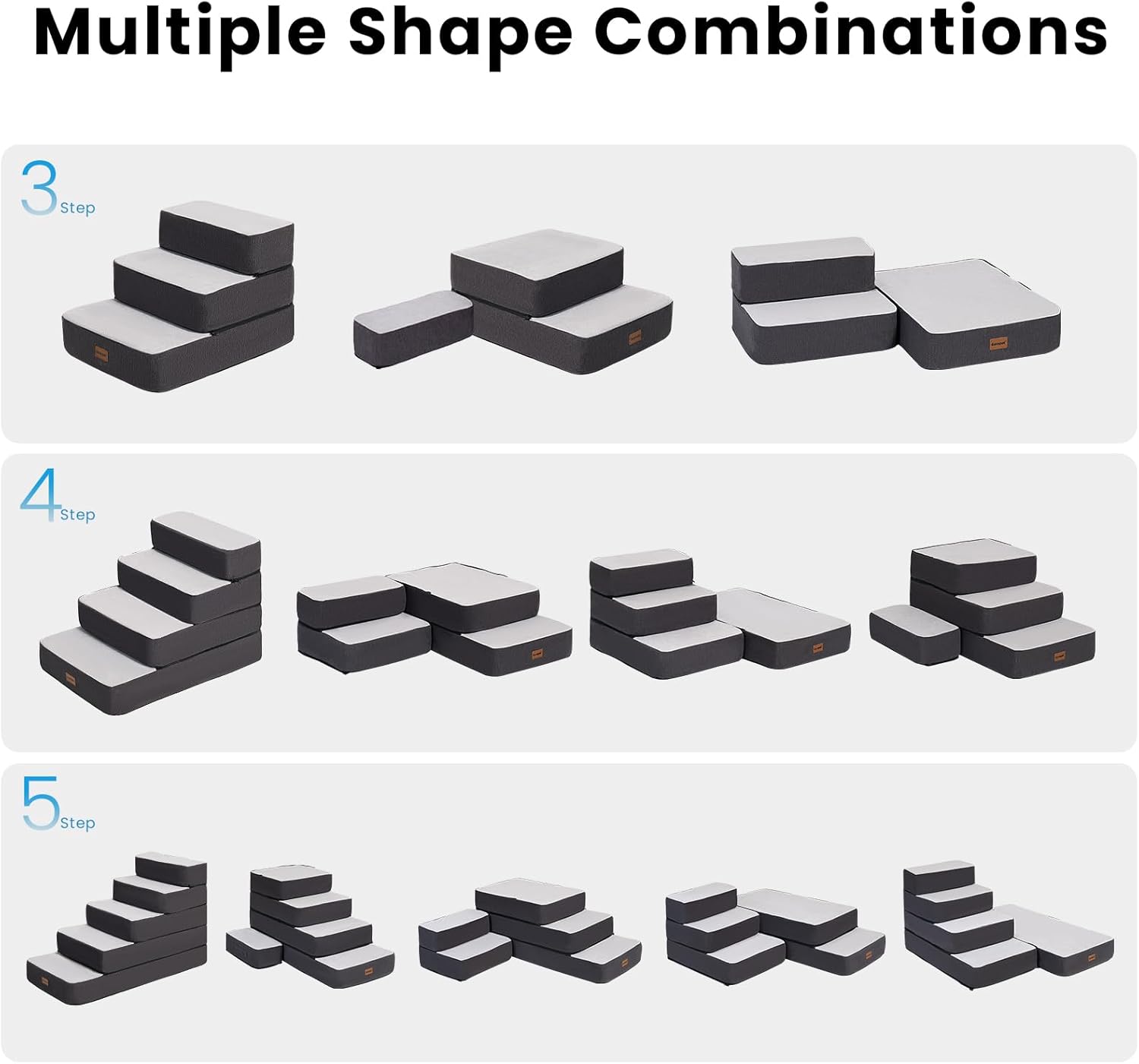 4-Step Adjustable Dog Stairs for Beds, Dog Steps for Small Dogs and Cats, Foldable Pet Stairs for Bed Climbing, Non-Slip Pet Step Indoor, Grey - Pet Explorer