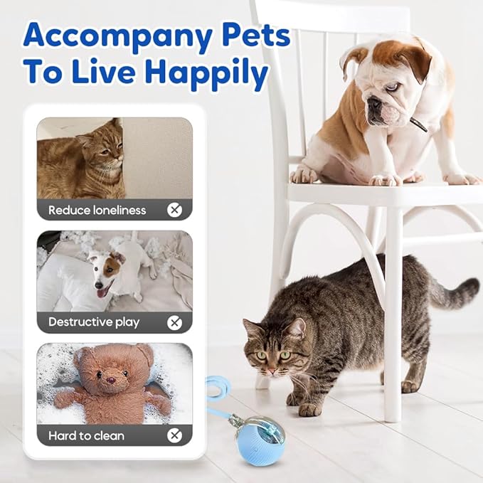 Smart Interactive Cat Toy Ball with Auto Obstacle Avoidance, 2 Mode Rolling Rechargeable Toy to Relieve Boredom, Quiet Durable Toy for Indoor Cats (Yellow)