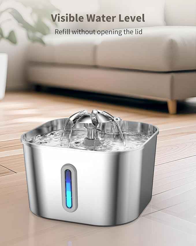 Cat Water Fountain Stainless Steel, 2.2L/74oz Cat Fountain with Quiet Pump, Automatic Pet Water Dispenser, Ideal for Multi-pet Homes, Fresh & Clean Water for Cats and Dogs