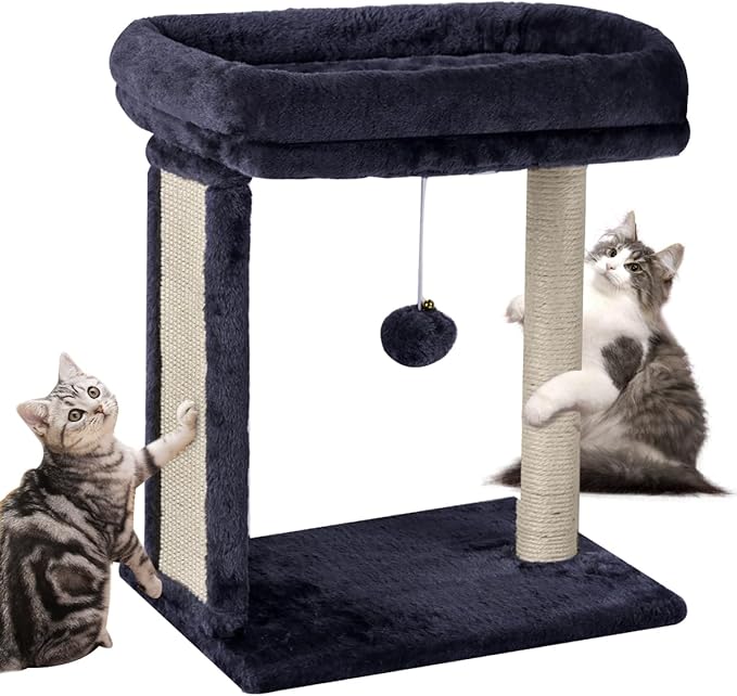 SYANDLVY Samll Cat Tree with Scratching Board, Scratching Post with Perch for Indoor Cats, Cat Scratcher with 2 Dangling Balls, Great for Kittens