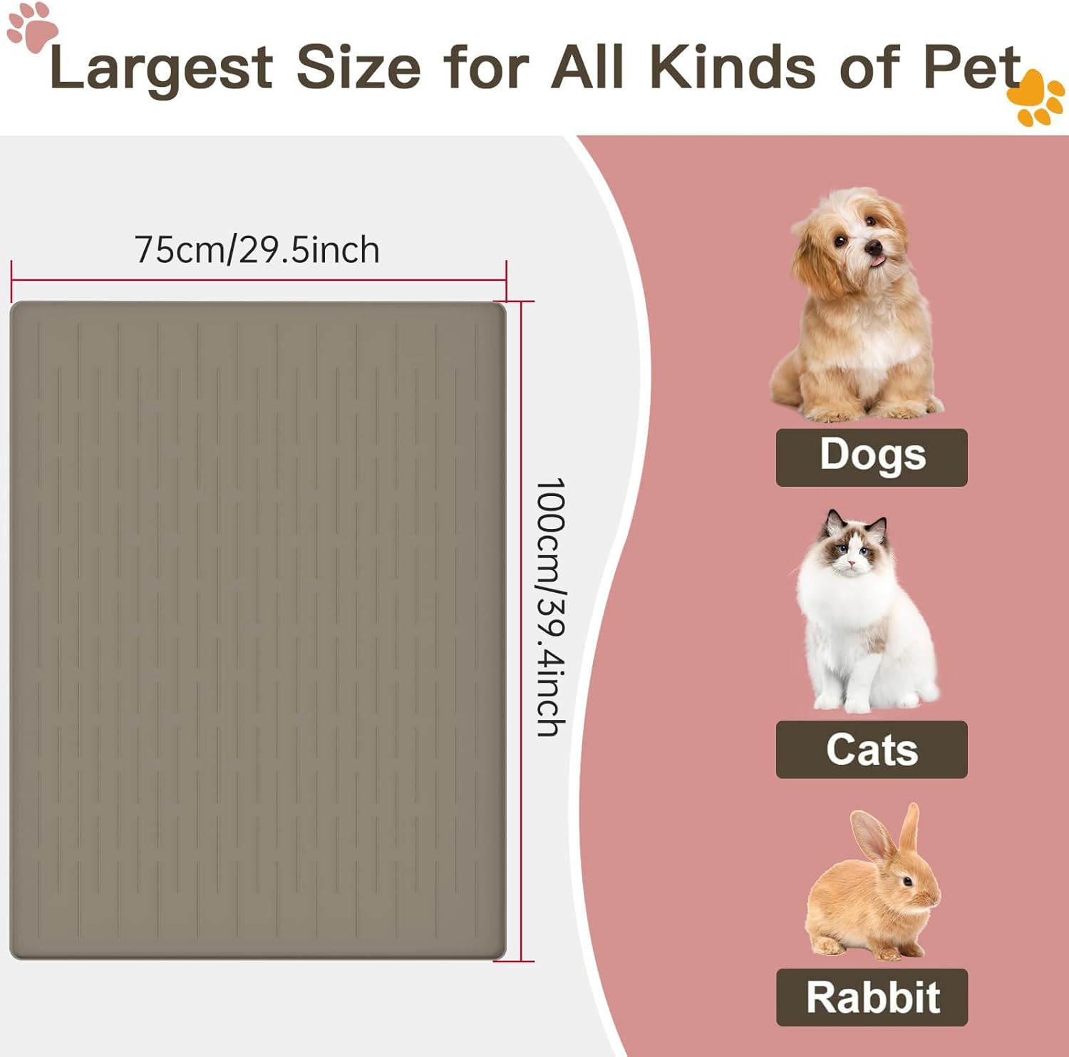 Large Dog Mats for Food and Water, 40"x30" Waterproof Pet Food Mats for Floor Nonslip Silicone Bowl Mats with Raised Edges - Pet Explorer