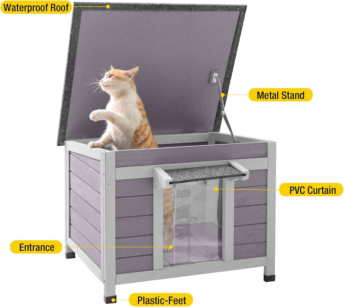 Aivituvin Cat House Waterproof Feral Kitty Shelter Outdoor Indoor Rabbit Hutch for Bunnies,Cats,Dogs and Other Small Animals,Asphalt Roof - Pet Explorer