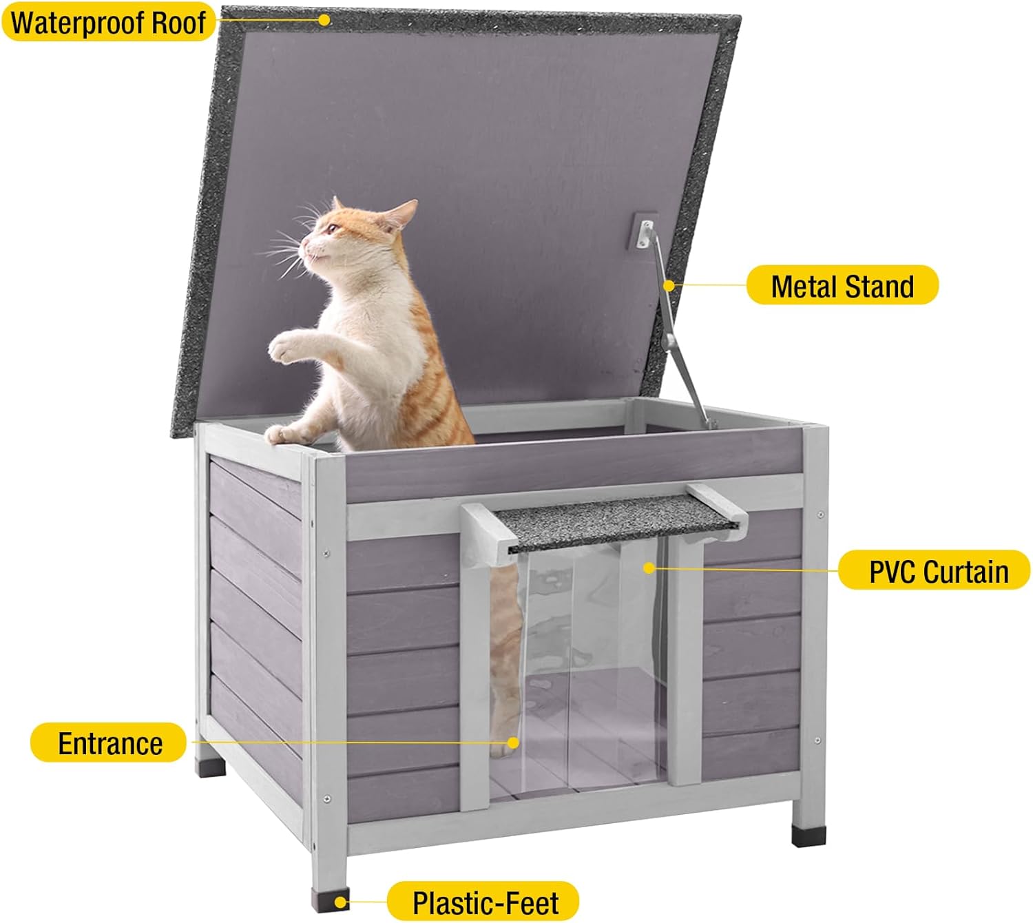 Aivituvin Cat House Waterproof Feral Kitty Shelter Outdoor Indoor Rabbit Hutch for Bunnies,Cats,Dogs and Other Small Animals,Asphalt Roof - Pet Explorer