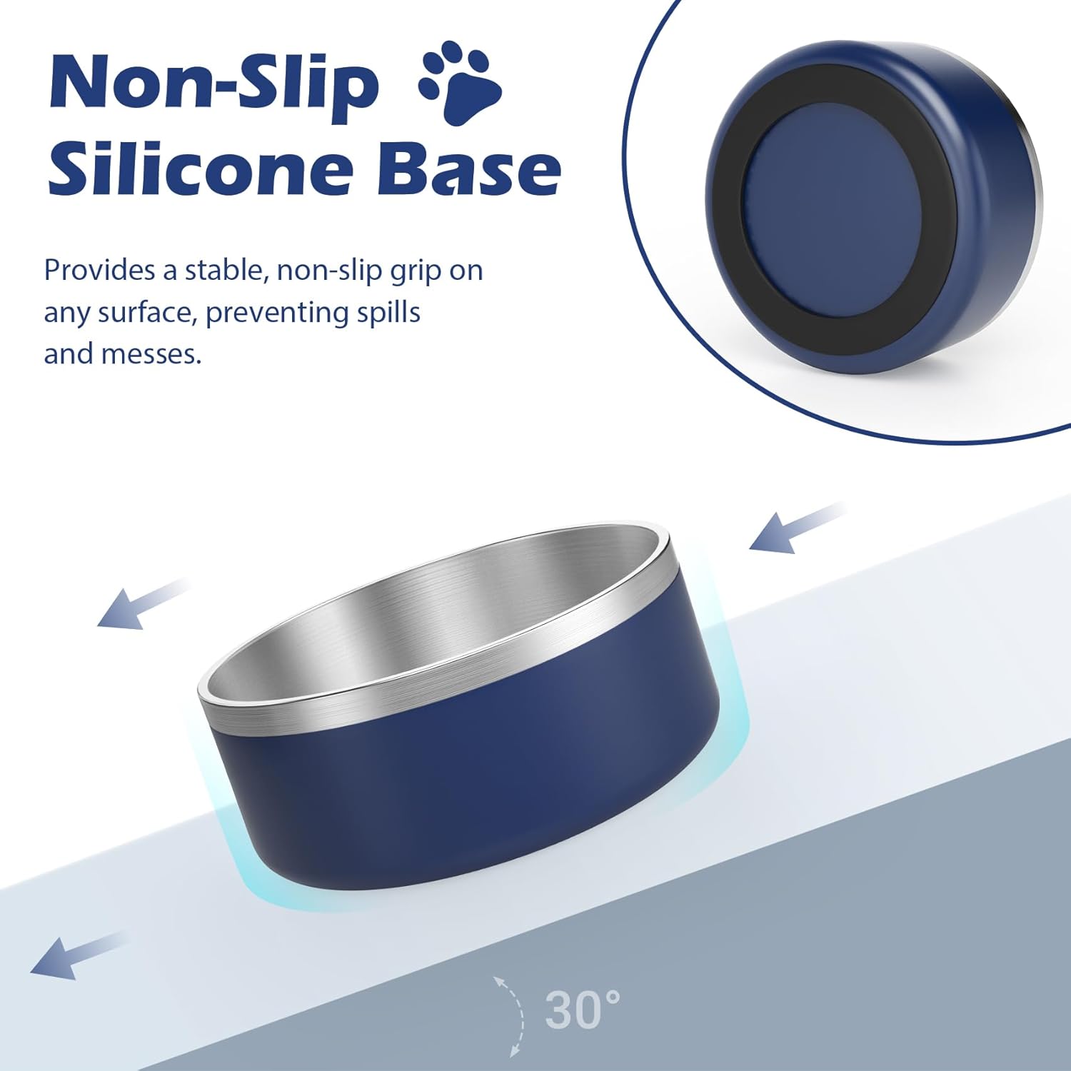 LIANLAI Dog Food Bowl, Rust-Resistant Stainless Steel Dog Bowls, Non-Slip Puppy Bowls Large Size, Spill Proof Puppy Water Dishes (Blue，64 oz) - Pet Explorer