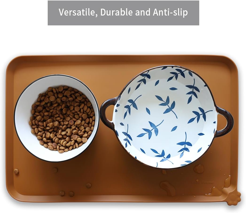 Hoki Found Silicone Pet Food Mats Tray - High-Lips Pet Dog Cat Bowl Mats - Dog Pet Cat Feeding Mat - Waterproof Dog Cat Food Mats -Pet Water Mats for Floors - Butterscotch - Pet Explorer