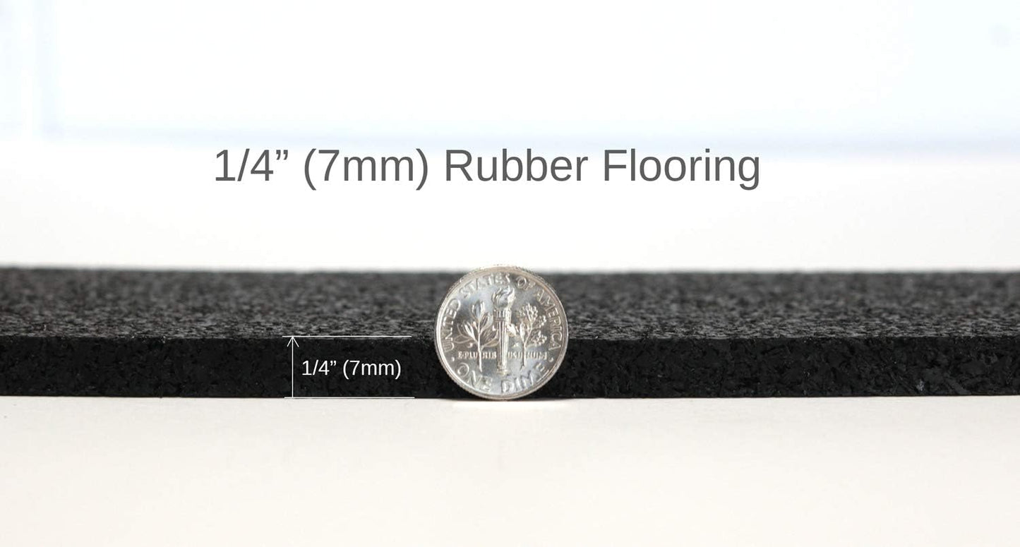 American Floor Mats 1/4in (7mm) Thick Solid Black 4' x 8' Heavy Duty Rubber Rolls, Protective Exercise Mats, Home Gym Rubber Flooring