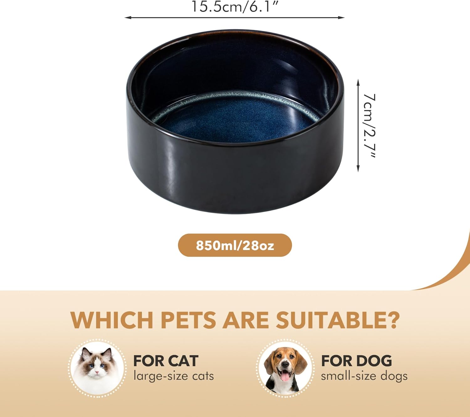 Ceramic 6.1inch Dog Bowl for Small Breed Dogs, Anti-Slip and Weighted Pet Food and Water Dishes (Single Bowl, Starry Sky) - Pet Explorer