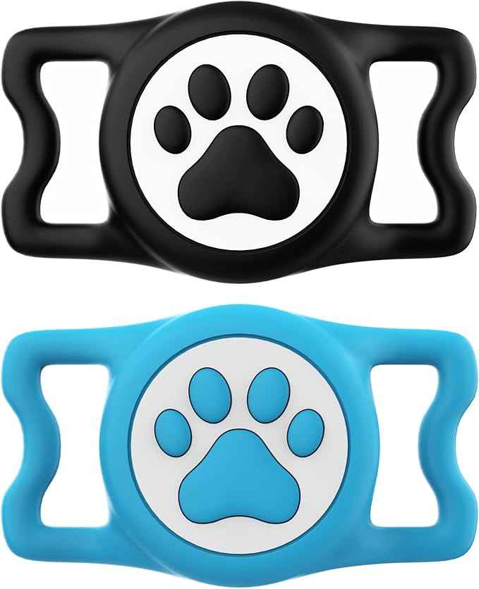 IP68 Waterproof Compatible with AirTag Dog Collar Holder, Silicone Dog Air tagholder for AirTag (Black&Blue)