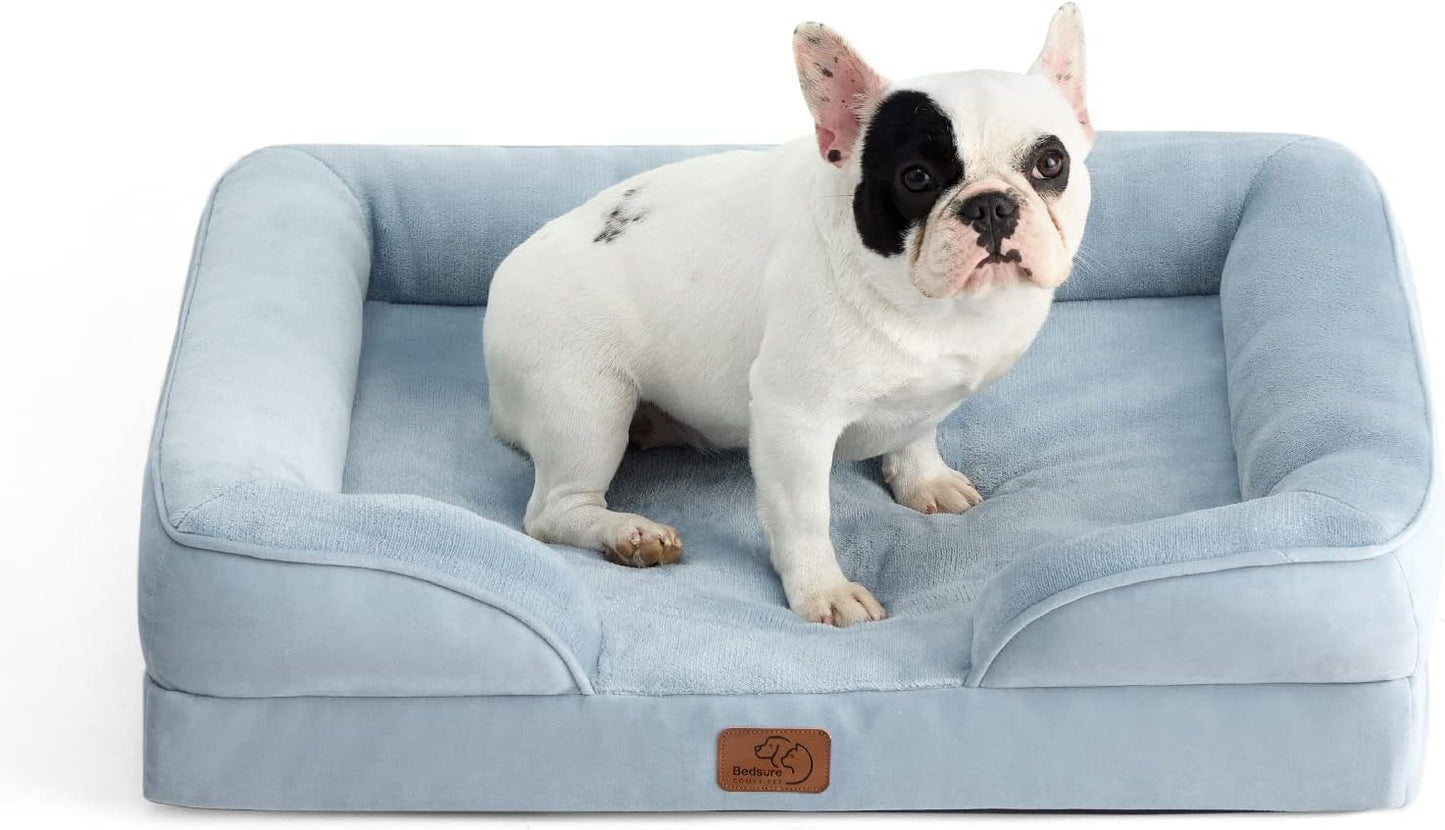 Bedsure Orthopedic Dog Bed for Medium Dogs - Waterproof, Supportive Foam Pet Couch Bed with Removable Washable Cover, Non-Skid Bottom, Light Blue - Pet Explorer