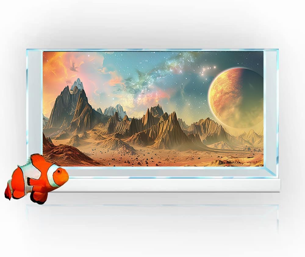 Cosmic Aquarium Background,Cool Galaxy Parallel Space Themed Fish Tank Background, Tropical Desert Terrarium Background 48X20IN with 8 EVA Double-Sided Tape - Pet Explorer