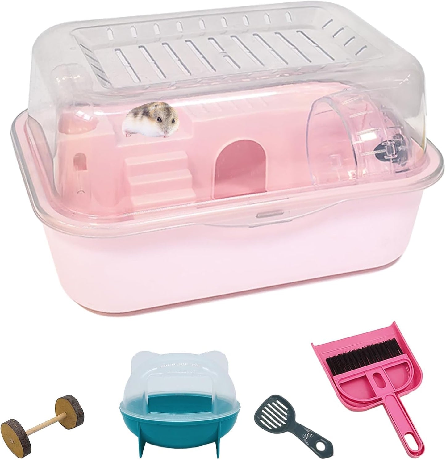 Hamiledyi Small Hamster Cage Clear Plastic Hamster Cage Portable Carrier with Water Bottle Exercise Wheel Bathtub Box Set Toy for Dwarf Baby Hamster (Pink) - Pet Explorer