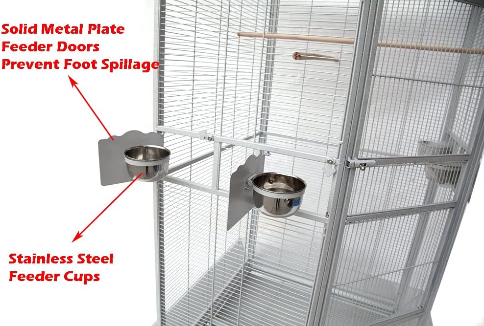 X-Large Corner Parrot Bird Flight Breeding Wrought Iron Rolling Home Cage Solid Plated Feeder Doors with Around Metal Seed Guard
