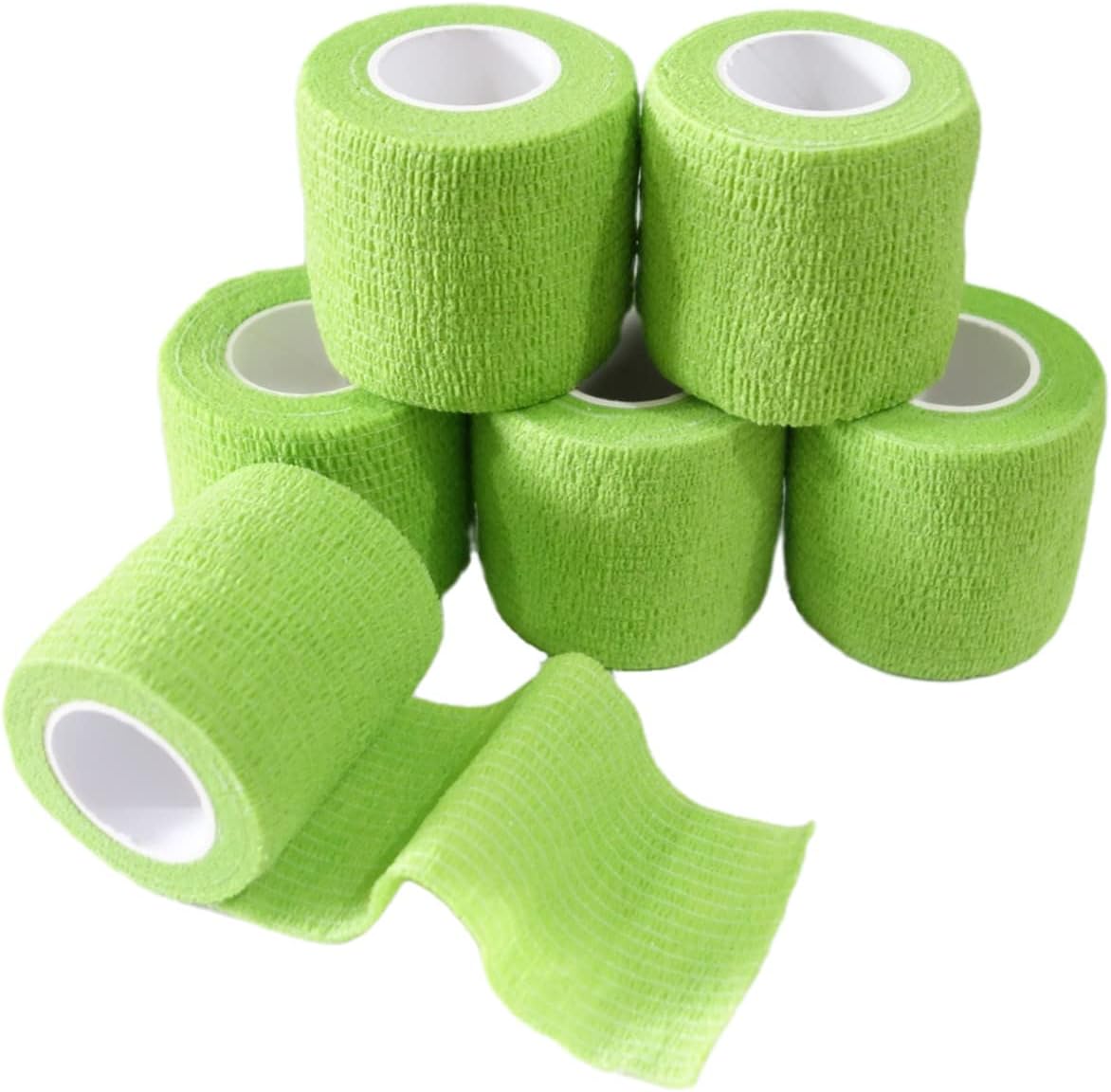 6 Pack 2" x 5 Yards Self Adhesive Bandage Wrap Breathable Cohesive Vet Wrap for Pets, Elastic Self-Adherent Tape for Sports, Wrist, Ankle (Green) - Pet Explorer