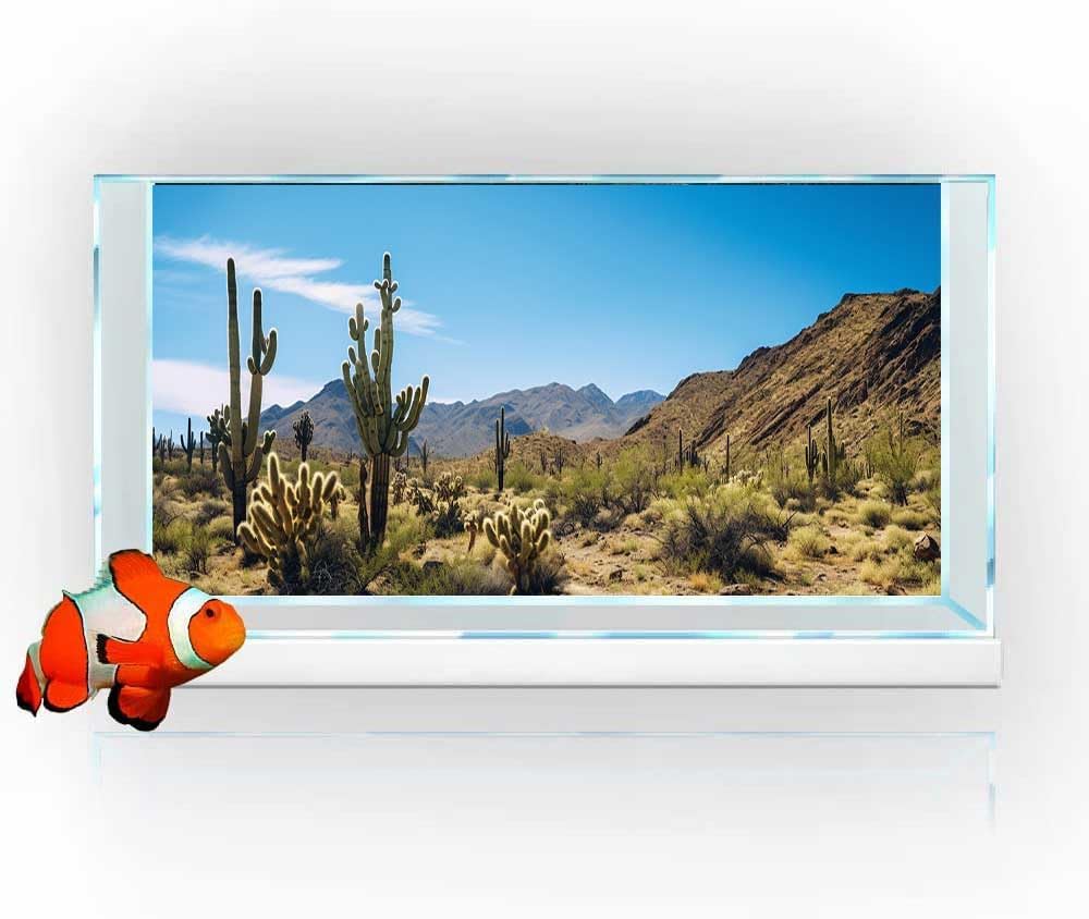 Reptile Habitat Background, Retro Desert Oasis Cactus Terrarium Background 48X18 in Background with 8 EVA Double-Sided Tape - Pet Explorer