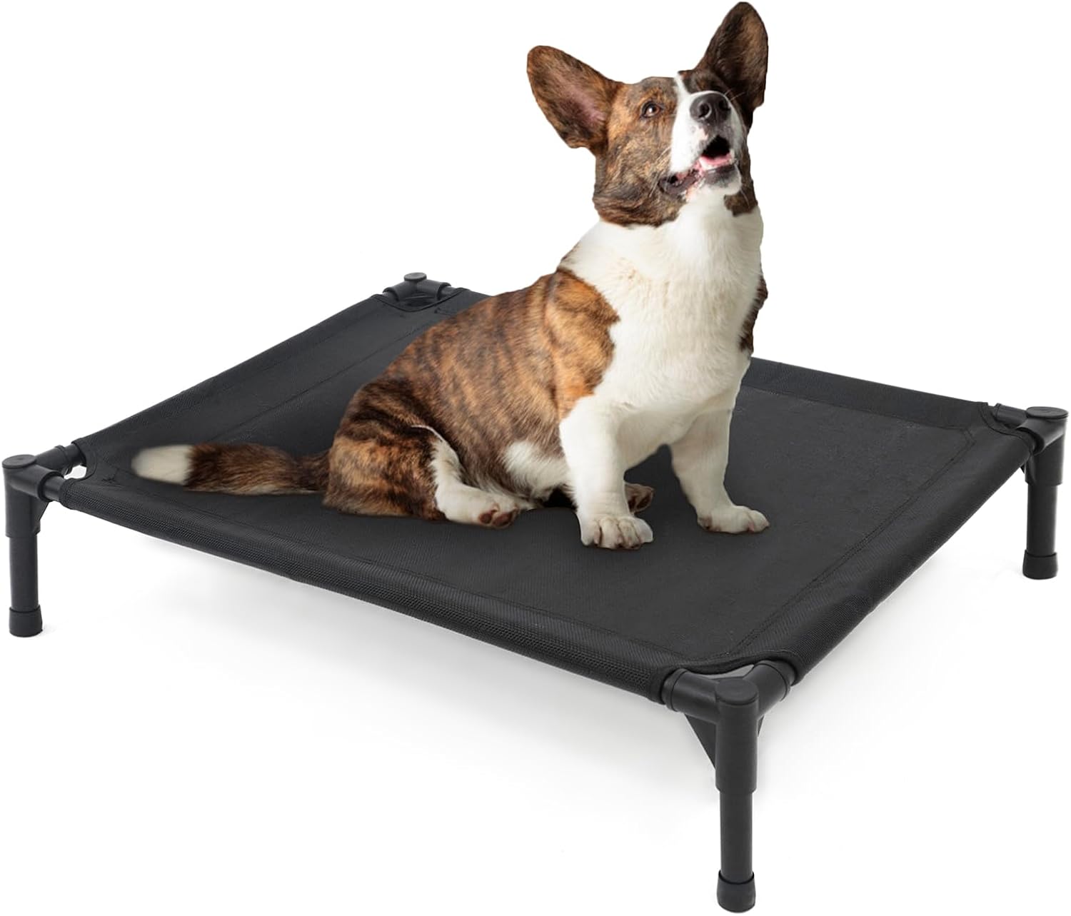 Elevated Dog Bed for Medium Dogs, Raised Dog Cot Beds Fits Up to 150 LBs, Heavy Duty Pet Cots with Durable Supportive Teslin Recyclable Washable Mesh, Indoor & Outdoor Dog Bed, Black - Pet Explorer