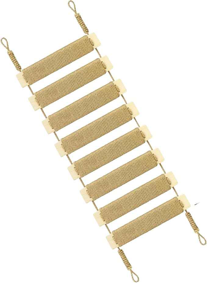 Multi-Functional Cat Ladder & Bridge - Sisal Rope Climbing Frame Wall Furniture for Indoor/Outdoor Cats, Cage Accessories, Parrots, Small Pets (Wood Tone)