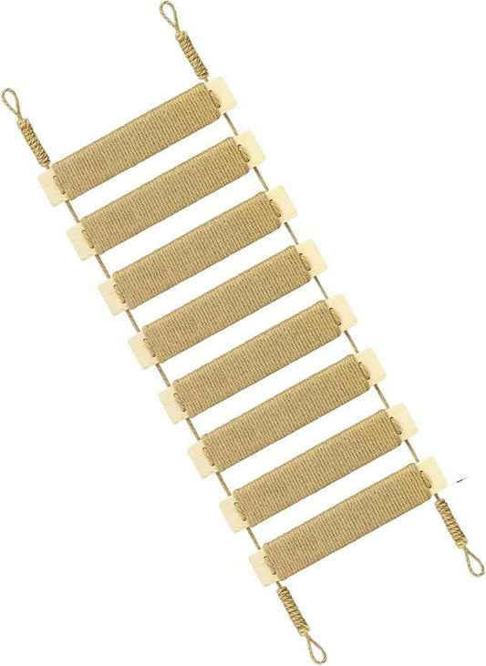 Multi-Functional Cat Ladder & Bridge - Sisal Rope Climbing Frame Wall Furniture for Indoor/Outdoor Cats, Cage Accessories, Parrots, Small Pets (Wood Tone)
